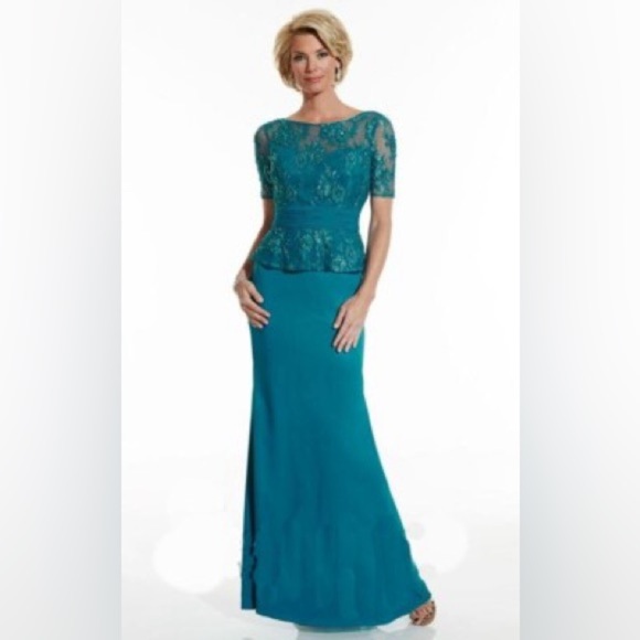 (T4)Serena London chiffon dress in coral with beaded lace and sequin embroide 14 - Picture 2 of 14